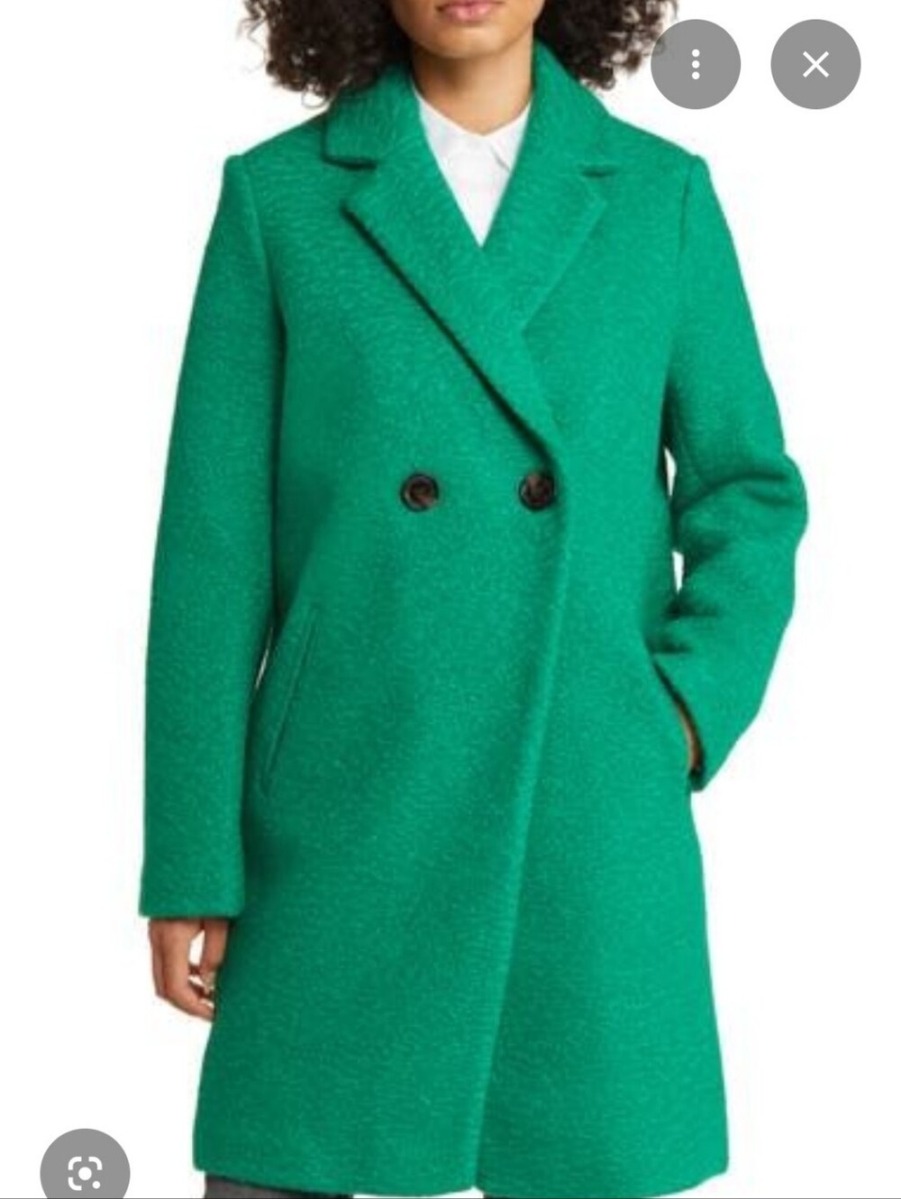 Sam Edelman bouclé tweed double-breasted coats in a bright clover green color